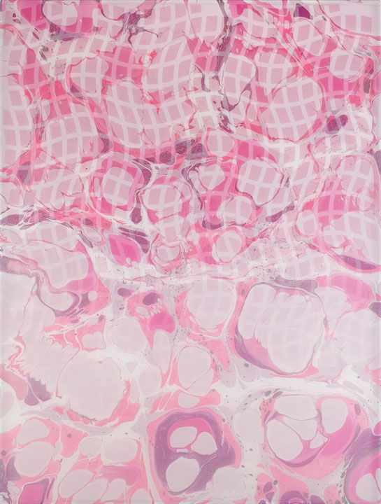 2016,  Acrylic on silk, enamel on wool stretched over birch wood panel, 48" x 36"