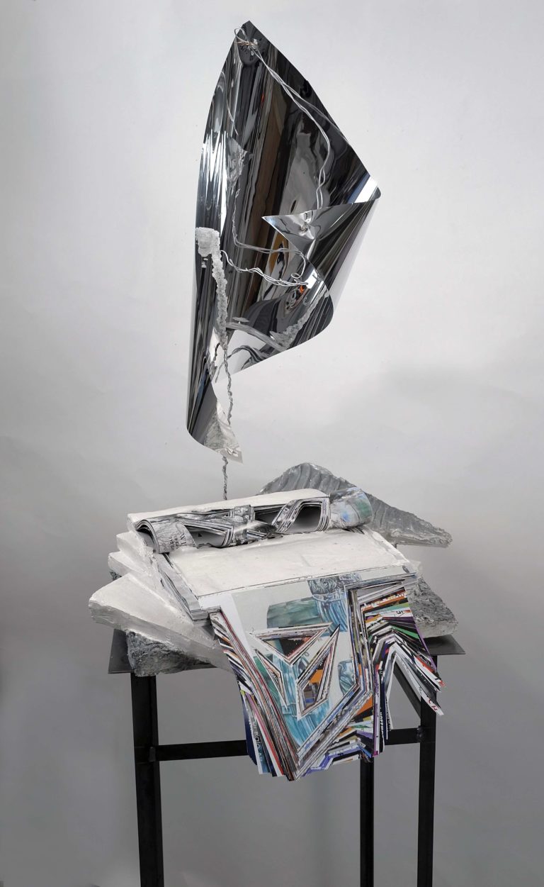 Curiosity Vessel #2, 2016 Hand-cut paper, glue, mylar, wire, 62 x 24 x 18 in