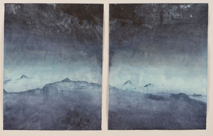 ink, gouache, and mica on Okawara paper, 48" x 76", 2017