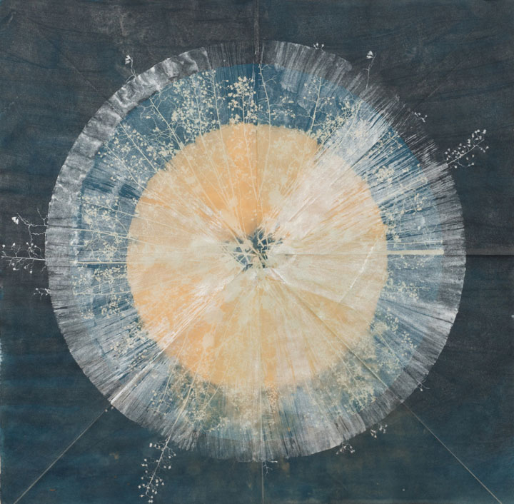 cyanotype, ink, and mica on Okawara paper, 38" x 38", 2017