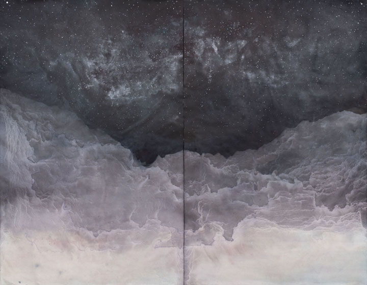 ink, gouache, and mica on Okawara paper, 60" x 76", 2017