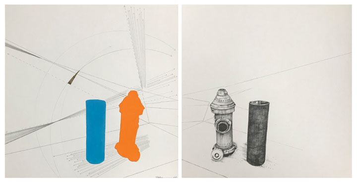 graphite, gouache, glitter and gold leaf on paper / graphite and glitter on paper, 13.5" x 13.5" each, 2018