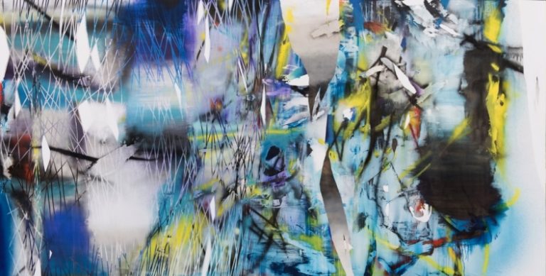 2018, 72" x 144", acrylic and acrylic spray paint on canvas.