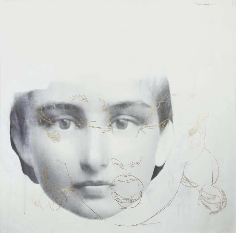 pencil and gold leaf on canvas, 59" x 59", 2018