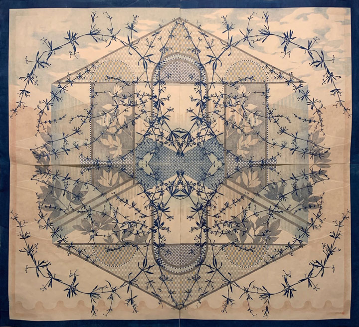 cyanotype and colored pencil on paper, 60" x 78", 2020