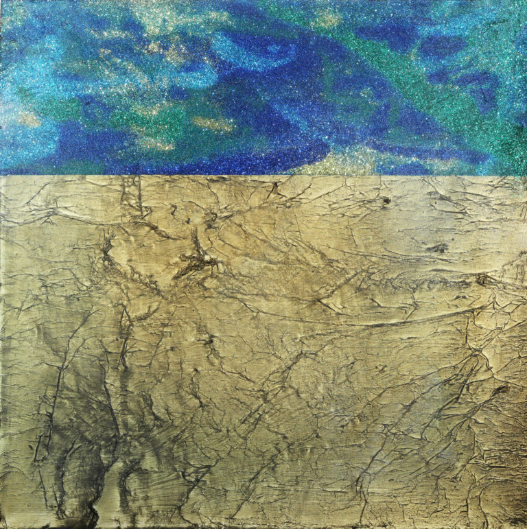mixed media and resin on panel, 30 x 30 inches, 2021