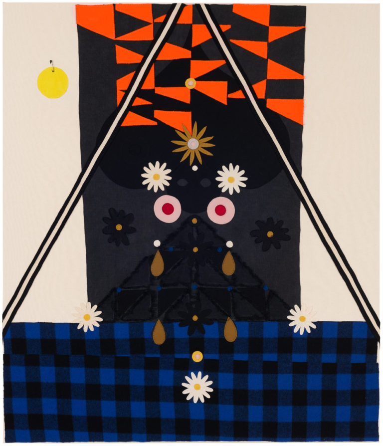 Wool, Belgian linen, dye, safety pins on canvas; 56 x 48".