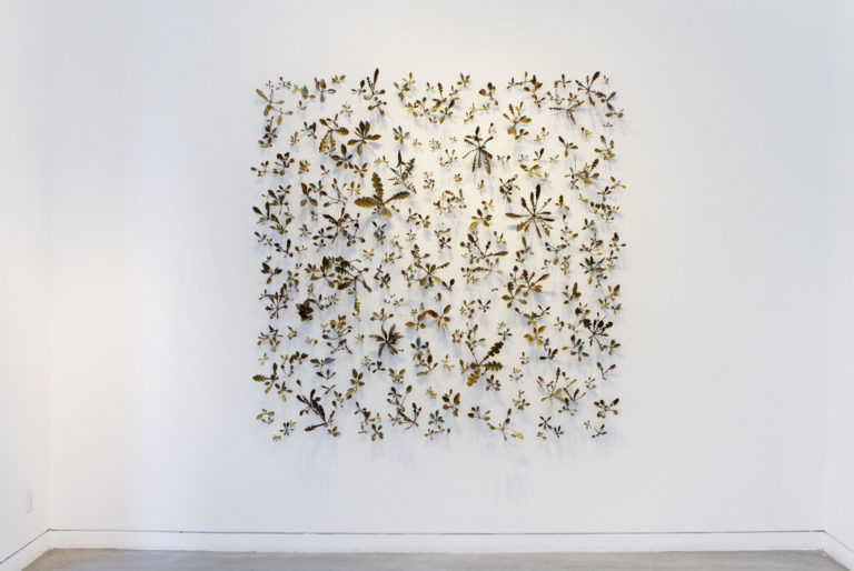 varnished brass, sheet metal, and brass wire, 75 x 75 x 10 inches