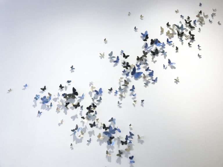 waxed aluminum with tinted varnish, steel wire, dimensions variable