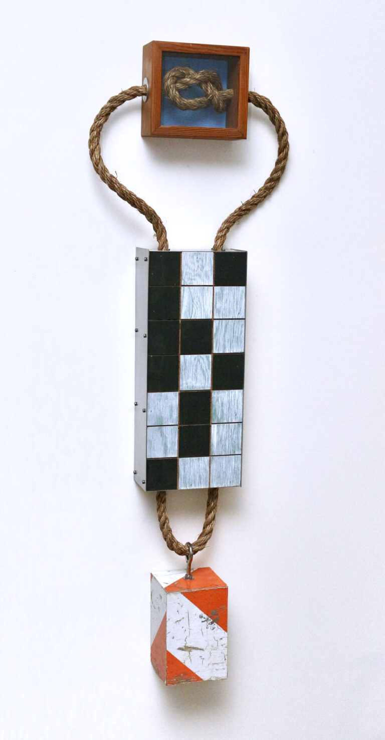 2021, wood, metal, rope, glass, 49" x 16" x 5"