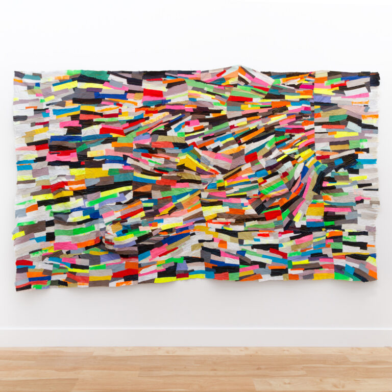 Andrea Myers, "Night's Light Lights Out," 2019, machine sewn fabric collage, 75 x 120 inches