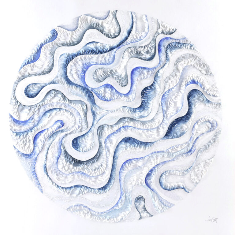 Watercolor on sculpted cotton paper, 33.5"x33.5" framed