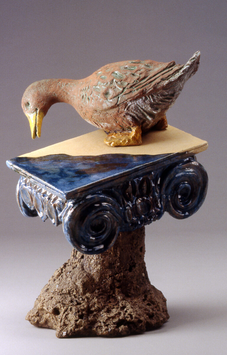 Robert Arneson
"Raft of the Quack Quack," 1991
glazed ceramic and concrete
27 x 20 x 19 in.