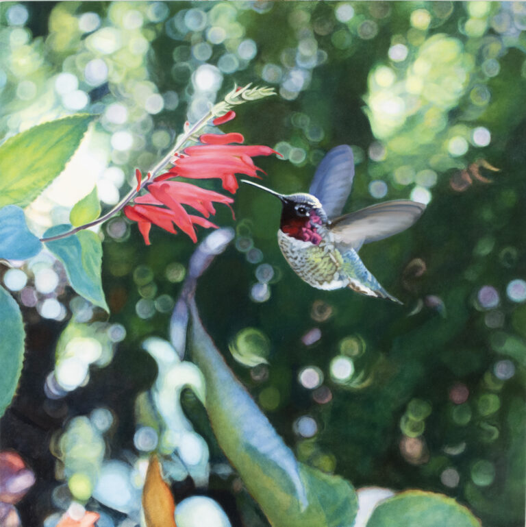 Painting of bird and red flower