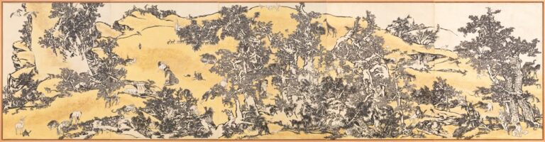 YANG Jiechang, Tale of the Eleventh Day - Golden Mustard Seed Garden, 2016-2018. Ink and mineral colors on silk, mounted on canvas, 5 panels, 70.47 x 279.53 in