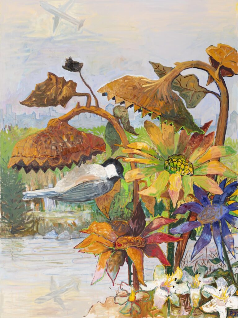 Leslie Bostrom, “Sunflowers,” Oil on canvas, 96 x 72 in., 2023