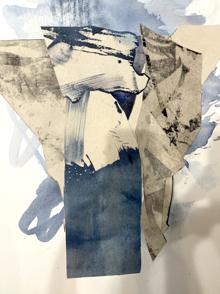 INK, EMBOSSING, AND SPRAY PAINT ON
 PAPER, MOUNTED ON WOOD PANEL
 30 IN. X 44 IN.
 2025