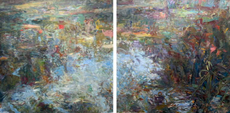 Foad Satterfield, Medellin #3 Diptych, acrylic on canvas, 60 x 120 inches