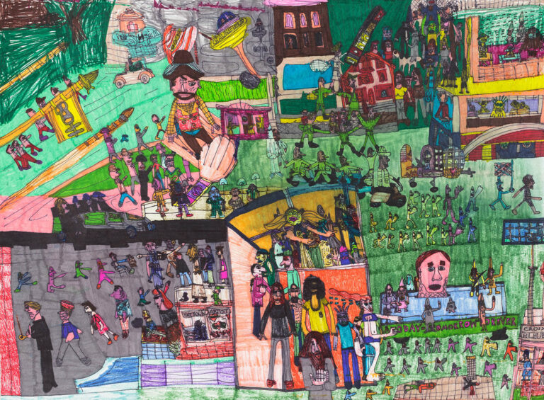 Kate Thompson, Untitled, 2018. Marker and watercolor on paper, 22.25 x 30 inches