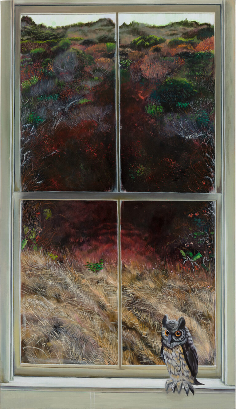 Tom Colcord -  According to the Cosmic Owl - oil on canvas 60" x 35"