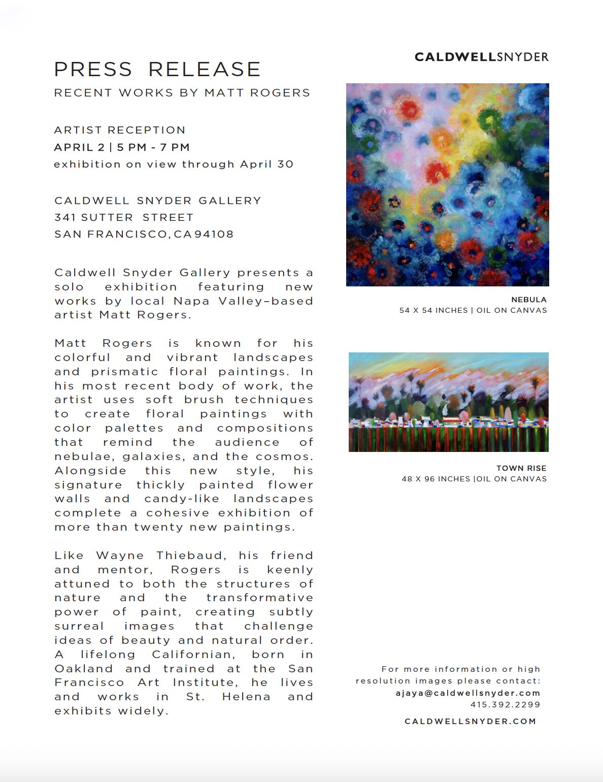 MATT ROGERS RECENT PAINTINGS | ARTIST RECEPTION | CALDWELL SNYDER GALLERY