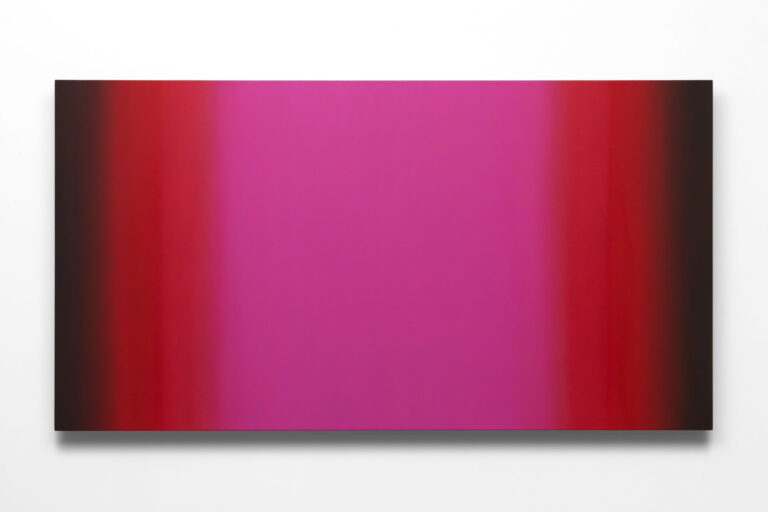 Ruth Pastine, Red Magenta, 2025, Oil on canvas on beveled stretcher, 48 x 90 x 2.5 inches