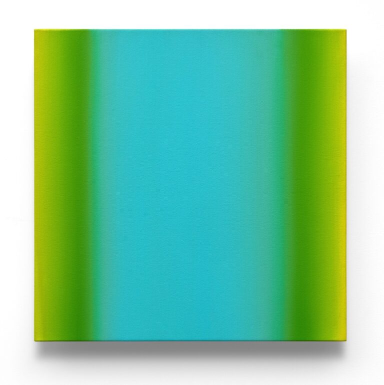 Ruth Pastine, Turquoise Yellow, Colorscape, 2026, oil on canvas on beveled stretcher, 24 x 24 x 2.5 inches