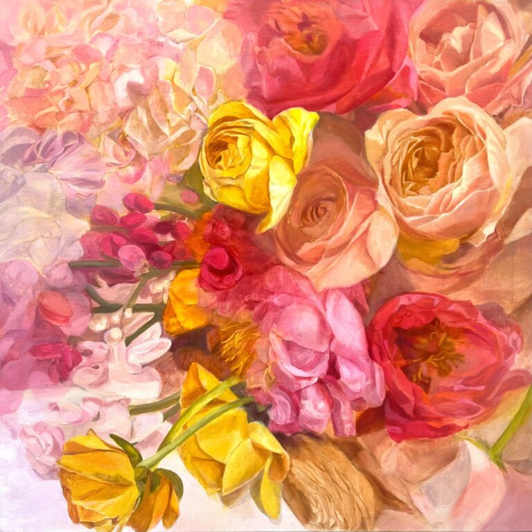 Hilary Gomes (Belmont), Half Moon Blooms, 2026, oil on linen, 30 x 30 inches